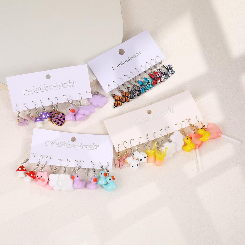 Cartoon Duck Frog Dangle Earrings Set Cute Animal Butterfly Heart Mushroom Drop Earrings for Women Girls Trendy Jewelry Gifts