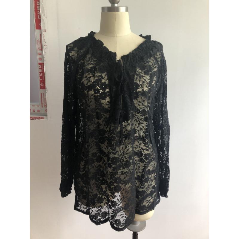 Bedruckter Spitzenpullover Temperament Pendler locker sitzende Bluse Damen, elegantes Damen V-Ausschnitt Stitching Langarm T-Shirt0303