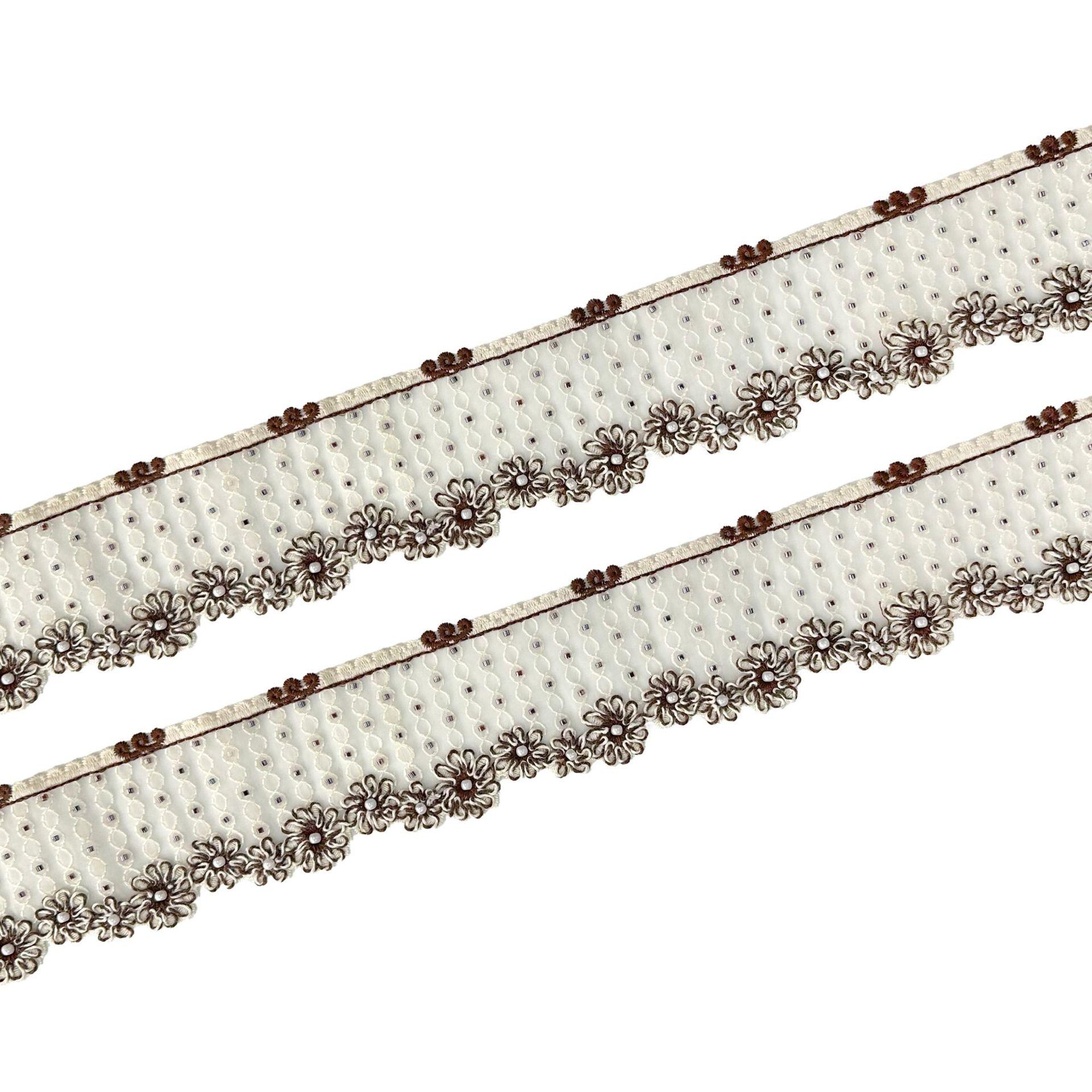 

6.5Cm Exquisite Organza Beads Flower Barcode Clothing Dress Window Decoration Belt Decorative Lace Accessories T3177 Brown