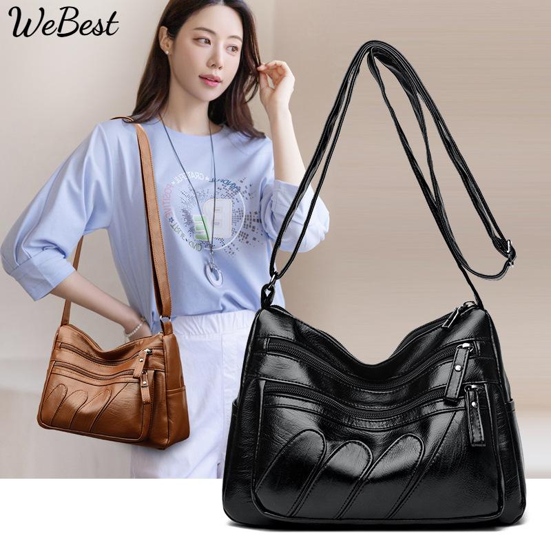 

Multi Pocket Soft Leather Shoulder Crossbody Bag чёрный