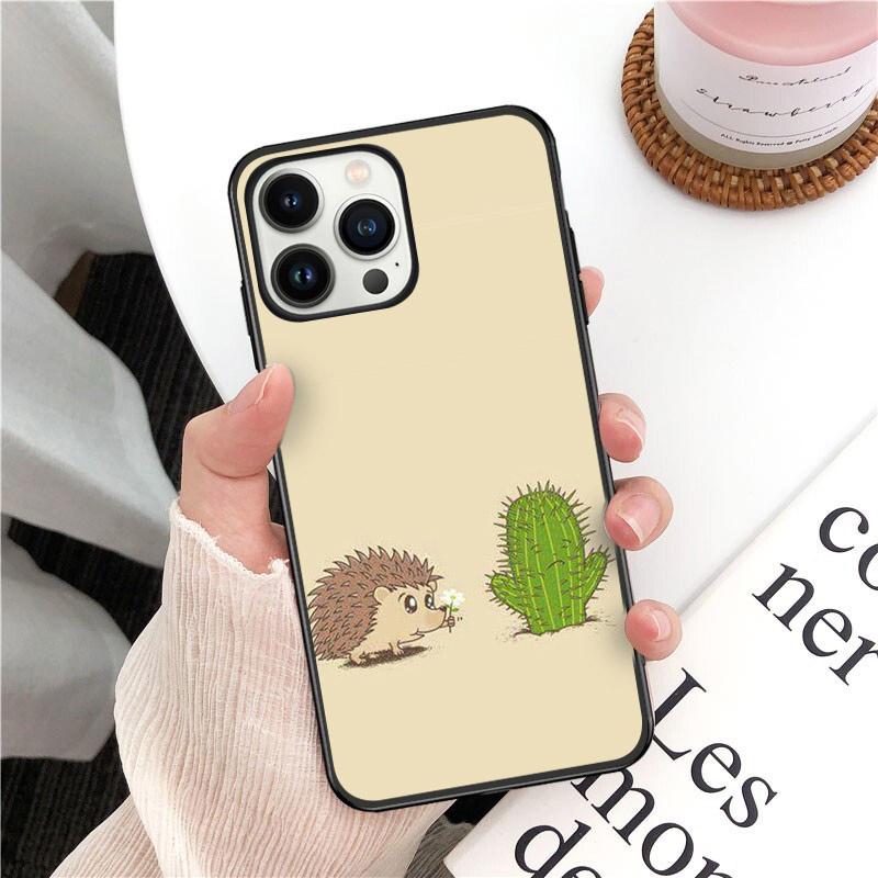 Animal Head Wearing Flowers Hedgehog Fox Phone Cover For Iphone 14pro 11pro 12 13promax 5 6s Xs 7 8plus SE Xr 12mini Coque Cases