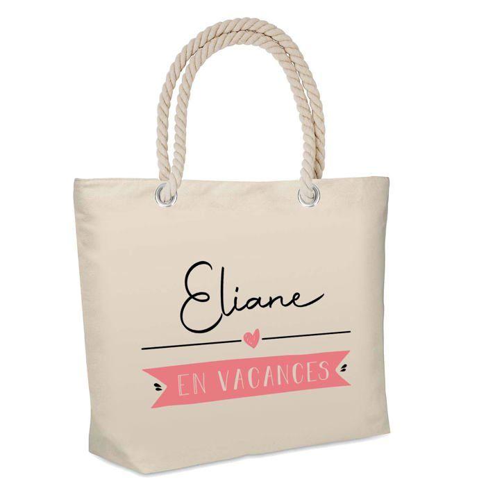 Sac de plage - PLANETEE - Eliane en Vacances - Coton - Beige - Grande contenance