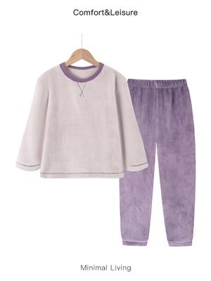 Conjunto de Pijama de Flanela Infantil Unissex com Forro de Lã para Outono e Inverno