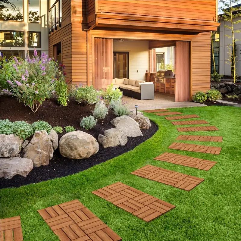 27pcs Splicing Solid Wood Flooring and DIY Interconnected Floor Tiles Are Suitable for Outdoor Gardens Terraces Swimming Pools