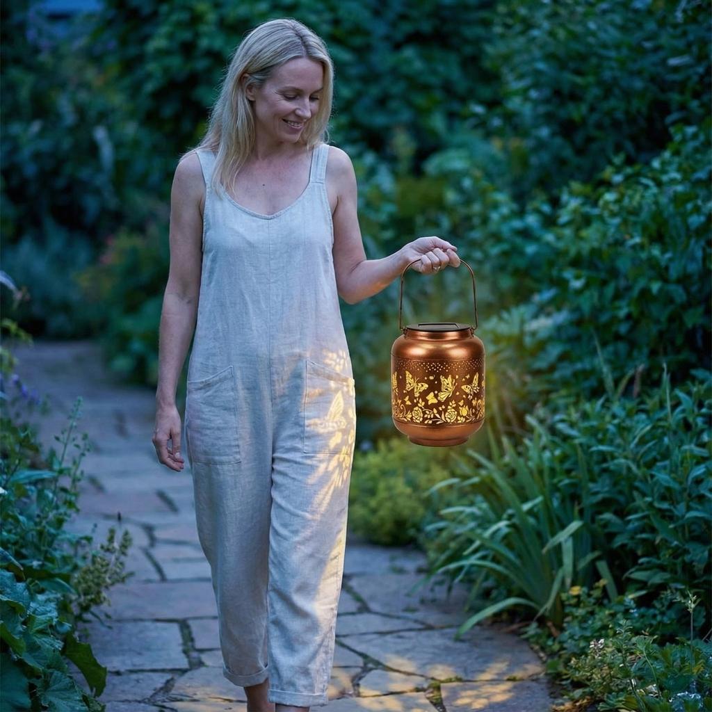 Solar Metal Hollow Hanging Light Balcony Garden Outdoor Decor Lamp