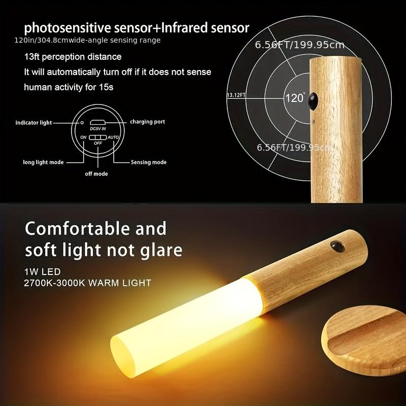 LED Wood USB Night Light Magnetic Wall Lamp Kitchen Cabinet Closet Light Home Staircase Bedroom Table Move Lamp Bedside Lighting
