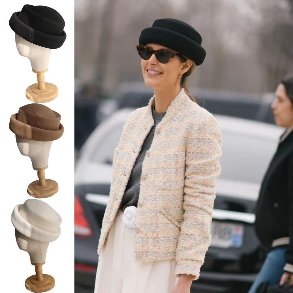 Adjustable Top Hat for Women 100% Wool Millinery Berets Trendy Wool Cap  for Party