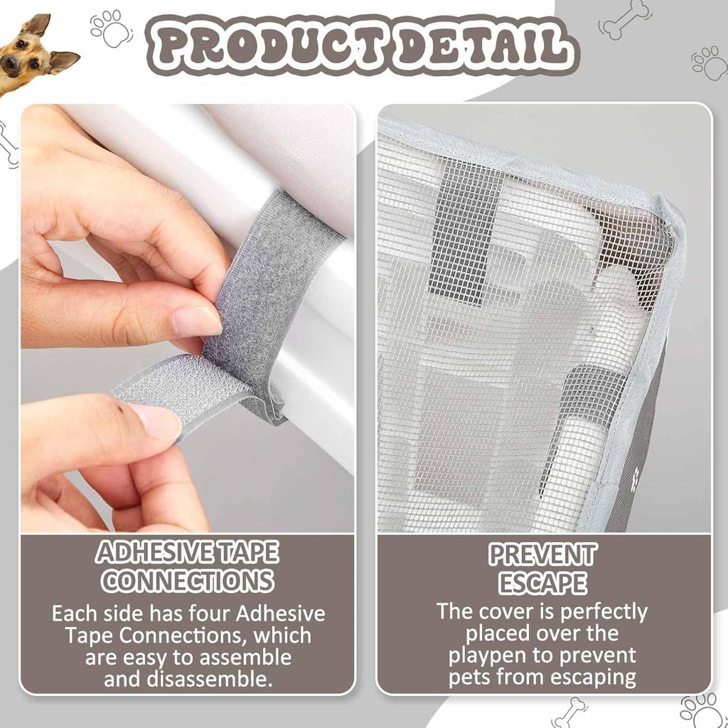 Dog Playpen Mesh Top Lid Fits for 36 Inch 4 Panels Regular Square Plastic Exercise Pet Pen, Breathable Pet Playpen Shade Cover for Dog Crate Pad ,