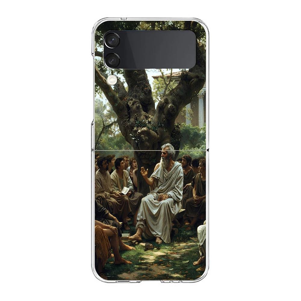 Renaissance Art Painting Phone Case For Samsung Galaxy Z Flip 3 4 5 Hard Folding Clear PC Bumper For Samsung Z Flip 6 Cover
