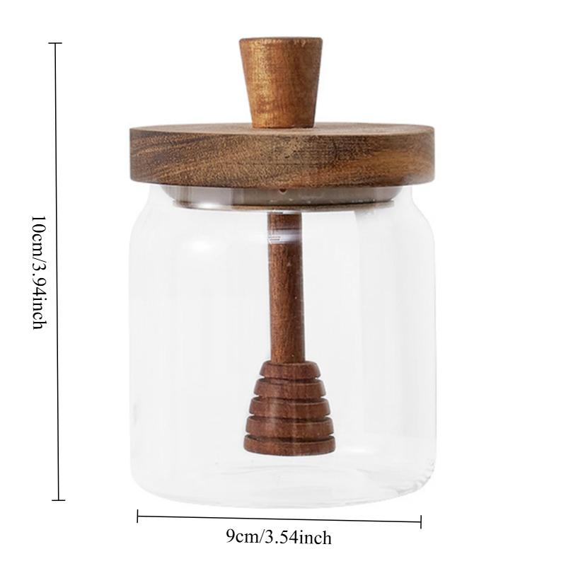 

High Borosilicate Glass Honey Jar Made of Solid Wood with Stirring Rod Jam Food Storage Jar Stylish Wooden Lid Durable