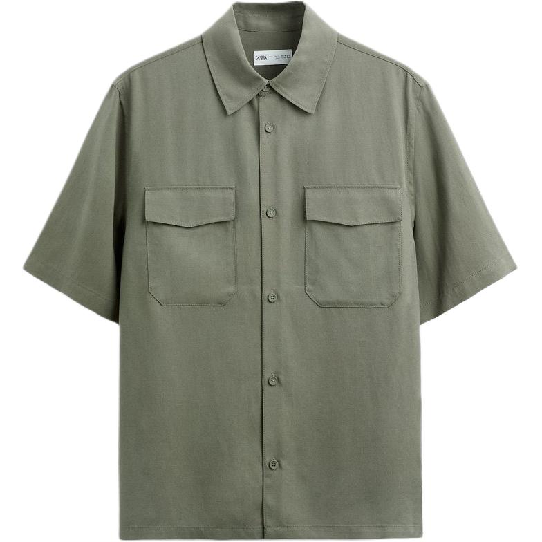 Zara Solid Color Casual Loose Short Sleeve Shirt Men Shirts Khaki 4432491-505