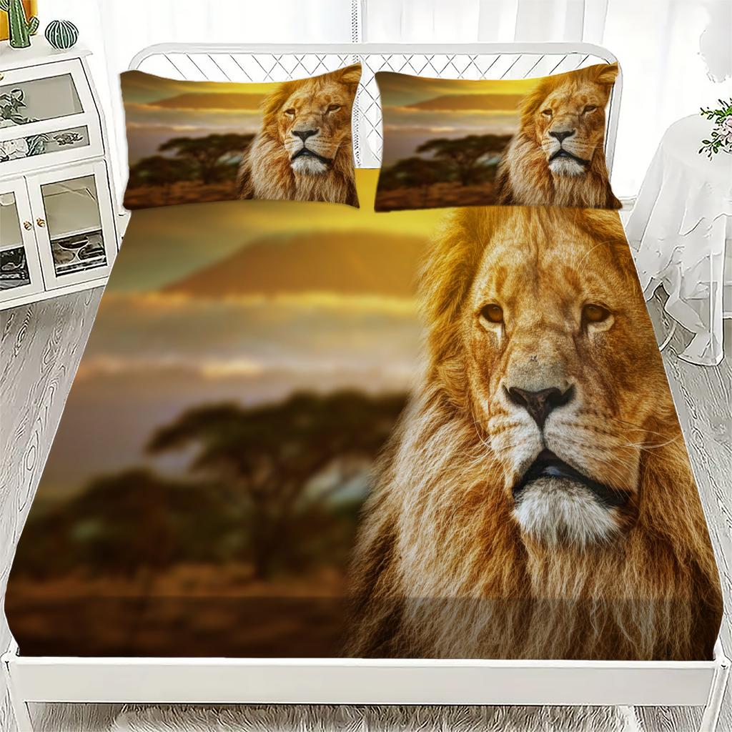Lion 3D Personalized Fitted Sheet Set- Queen Size King Size Lncluding At Least One Pillowcase For Kids Adults