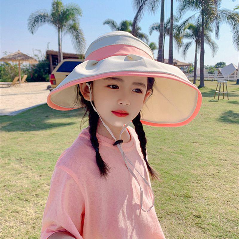 Girls' Wide Brim Anti-UV Open-Top Sun Hat - Child's Summer Sunshade