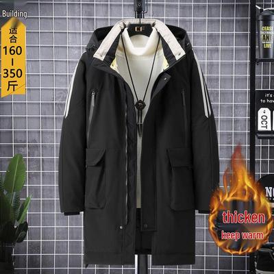 Trendy Plus Size Men's Mid-Length Cotton Coat - Extra Large Winter Warm Outerwear