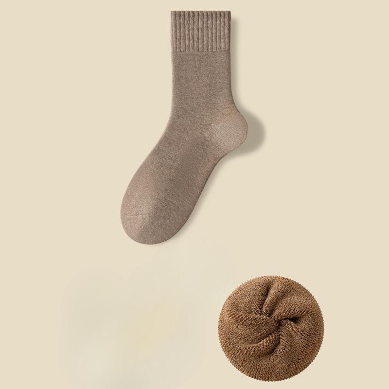 Men in Autumn and Winter with Velvet and Thick Warm Wool Ring Cotton Sweat Absorber Home Sleep Tube Socks