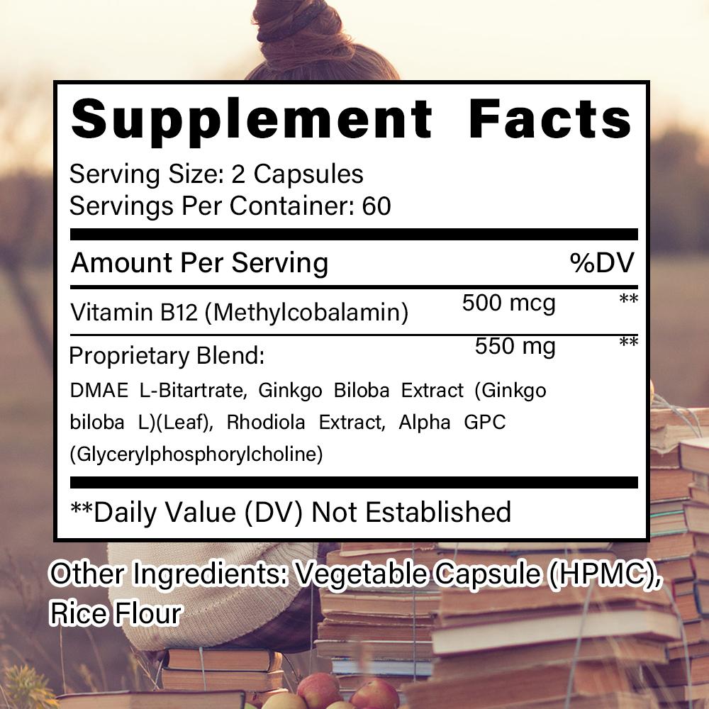 Ginkgo Biloba Extrakt Nahrungsergänzungsmittel, Mit Vitamin B12, 120 Kapseln Pro Flasche