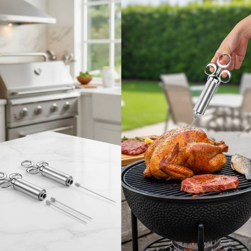 Stainless Steel Marinade Injector With Three Needles For Barbecue And Meat Flavoring
