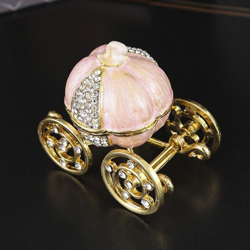 Sparkling Gemstones Adorned Storybook Carriages Jewelry Container With Soft Interior Padding Gift Ready Packaging