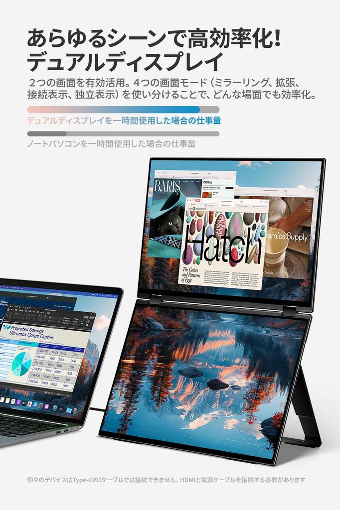EHOMEWEI Dual Display Mobile Monitor Touch Panel 16 Inch IPS Folding Mirroring Expandable Thin 6mm Touch Panel 19201200 XQ-160PF (IPS Compatible)