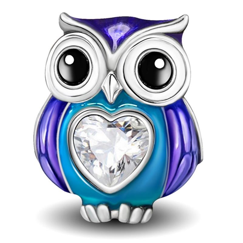 Copper Blue Owl Girl Moon Star Sunflower Bird Charms Beads Fit Original Pan Bracelets Bangles Fine Jewelry Gift