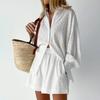 Beach Shirt Shorts Two-piece Set Women's Summer Casual Sportswear Women's Loose Long-sleeved Top Suit Casual Wear Home Wear