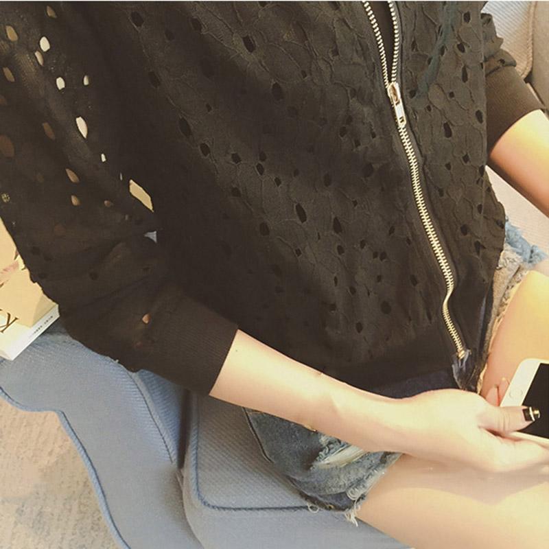 Mode Frauen Bomber Jacke Langarm Spitze Sonnencreme Shirt Kurzen Sommer Dünne Mantel Casual Baseball Mantel