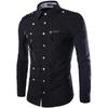Frühling/Herbst Herren Langarm Cargo Shirt Casual Slim Fit Fashion Epaulet Doppeltasche Herren Hemd