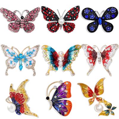 Insect Collection Brooch, Vintage Butterfly Brooch, Painted Oil Drop Pearl Rhinestone Pin Clothing Accessories