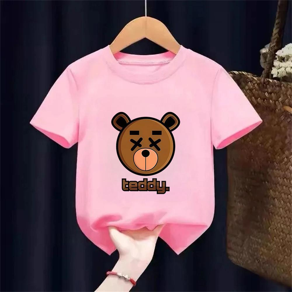 Children Tshirt With Added Sugar Summer New Product for Boys Girls Cartoon Teddy Bear Short Sleeved T Baby Cute Pattern