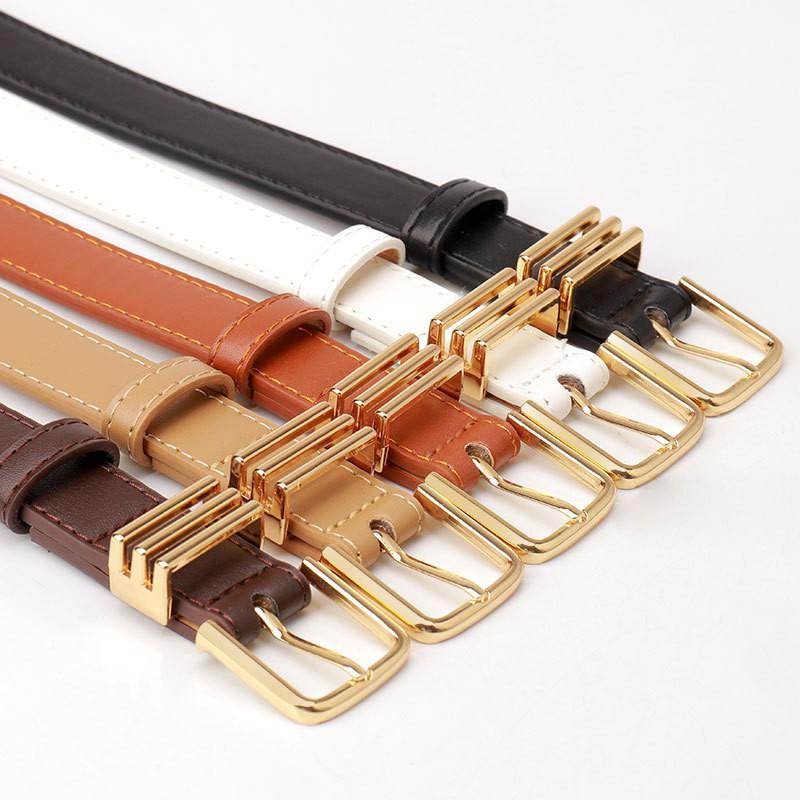 Womens Slim Faux Leather Belt With Alloy Pin Buckle Casual Chic Waistband Jeans Office Wear