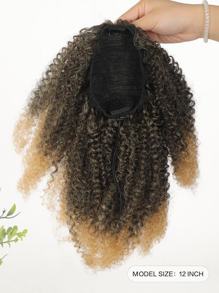 Synthetic Wig 12-inch Short Ponytail Afro Puff Kinky Curly Drawstring Ponytail Clip In Hair Extensions Natural Hairpiece Pony Tail For Women