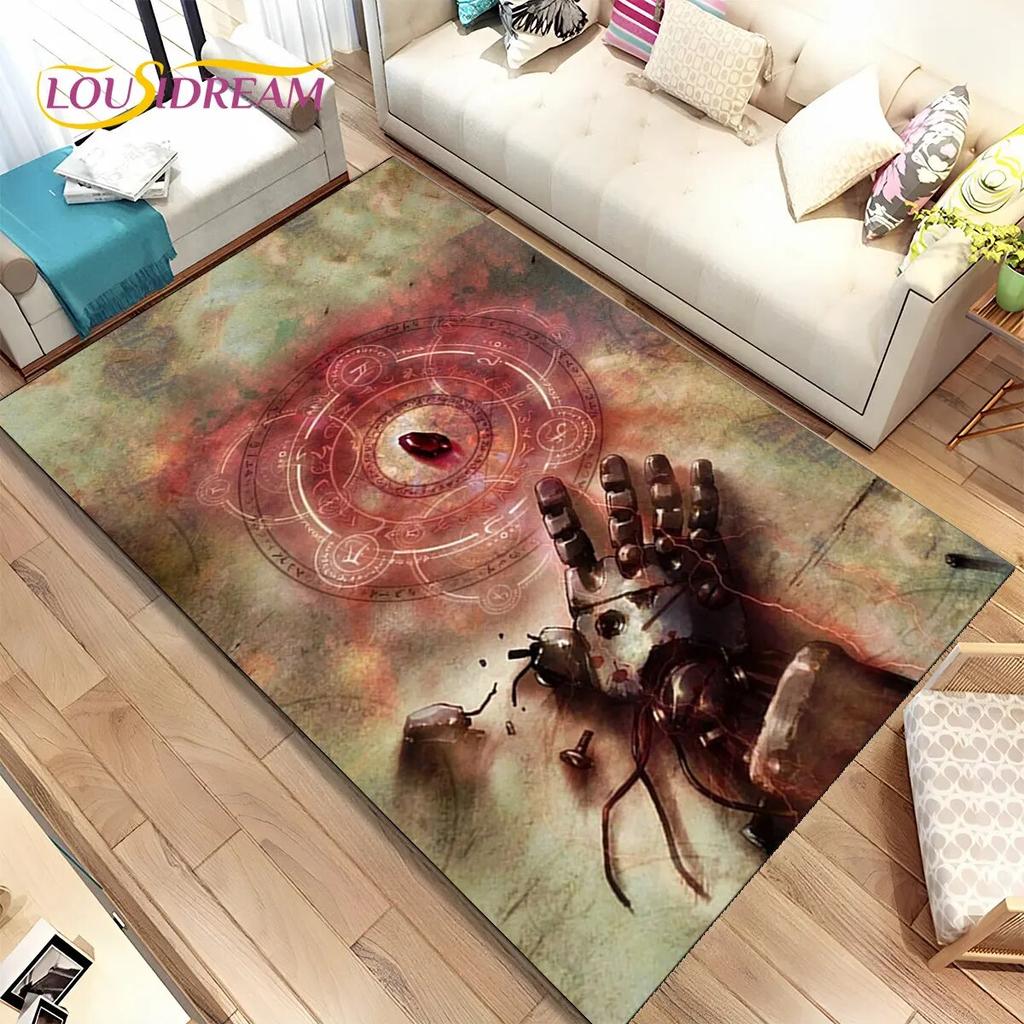Anime Fullmetal Alchemist Kreslený Oblastní Koberec, Koberec pro Obývací Pokoj Ložnici Pohovku Rohožka Dekorace, Dětská Protiskluzová Podložka na Podlahu