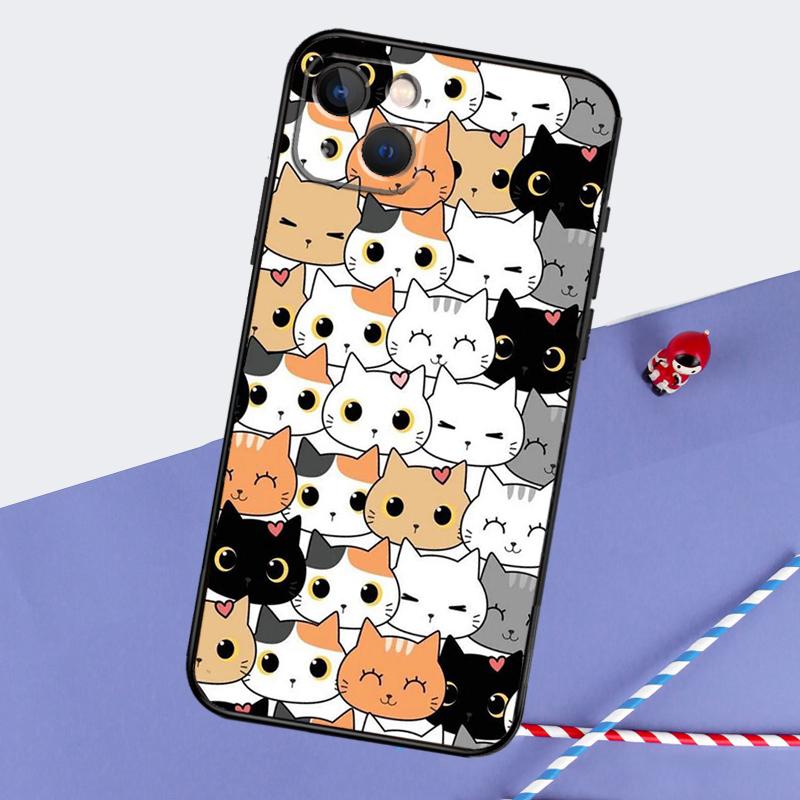 Cute Cat Pattern Kitten Phone Case For iPhone 16 Pro Max 11 12 13 14 15 Pro Max Mini XR 16 15 Plus 16e Cover Shell