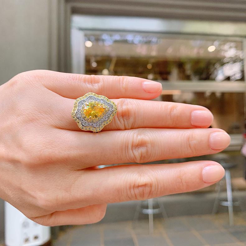 New Pink Ring With Micro Inlaid Pear Shaped Colored Jewelry Retro Exaggerated Zircon Female
