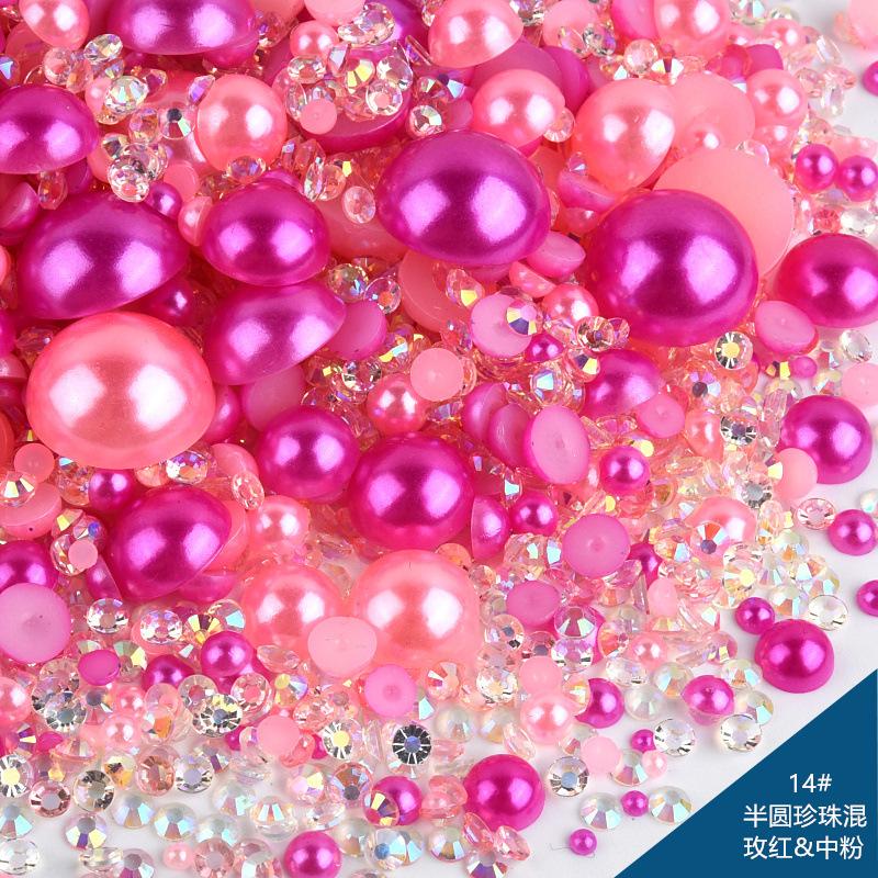 Mixed Abs Semicircular Pearl Resin Flat Bottom Diamond Set Imitation Pearl Mixed Size Diy Jewelry Accessories