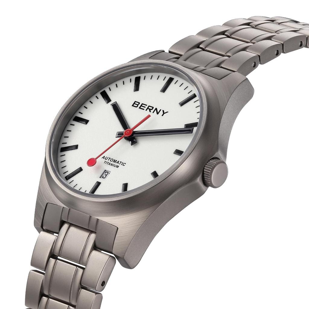 BERNY Titanium Mechanical Automatic Railroad 100M Water with AR Sapphire Crystal Watch, Watch, Watch, Resistant, Calendar,