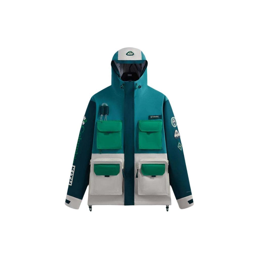 KITH x Columbia Colorblock Casual Hooded Zip-Up Long Sleeve Jacket Men Jackets Waterfall 2103971-340