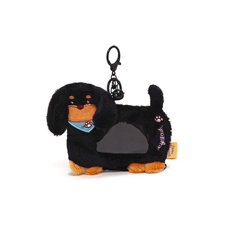 Pabisi Playful Sausage Dog Mini Card Case Keychain With Soft Plush For Daily Use