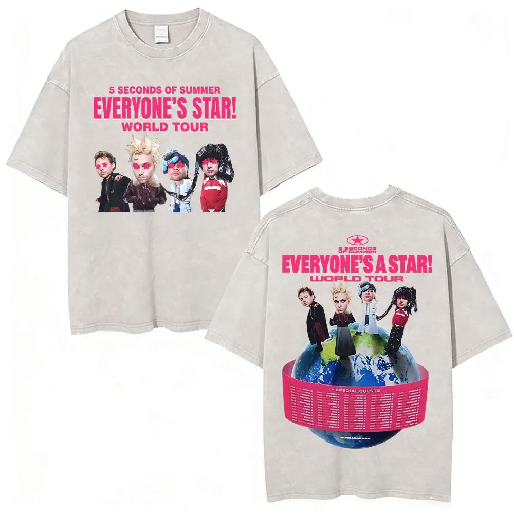 

Seconds of Summer Everyones A Star Album World Tour Vintage Washed Tshirts Men Women Harajuku Hip Hop Oversized T Shirt S