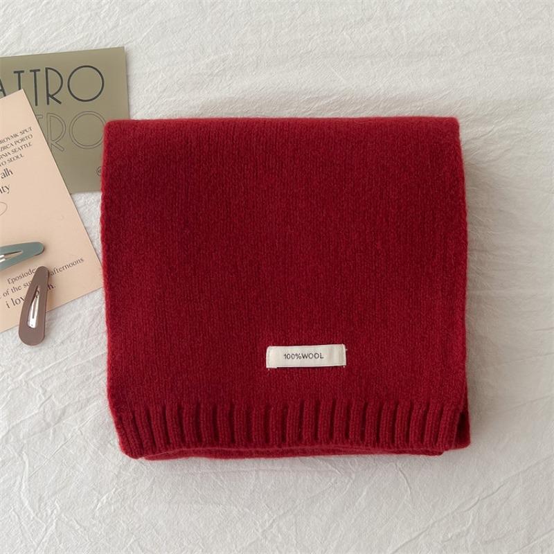Pure Wool Over Red New Scarf Women's Winter Christmas Cashmere Knitted Wool Scarf Versatile Warm