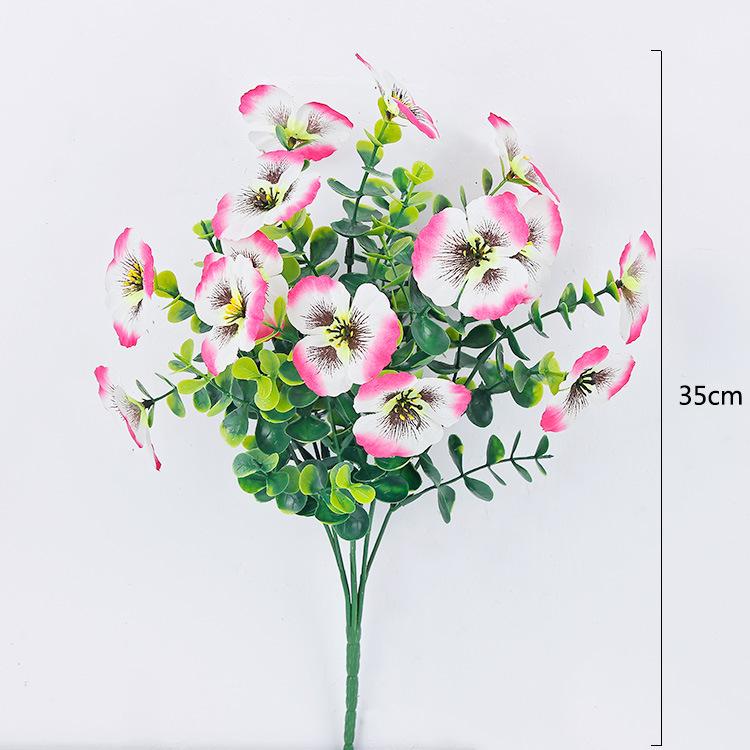 Aritificial Herbs Trinity Bouquet Flower 15 Heads Eucalyptus Leaf Pansy Bunch for Wedding Party Hotel Home Decor