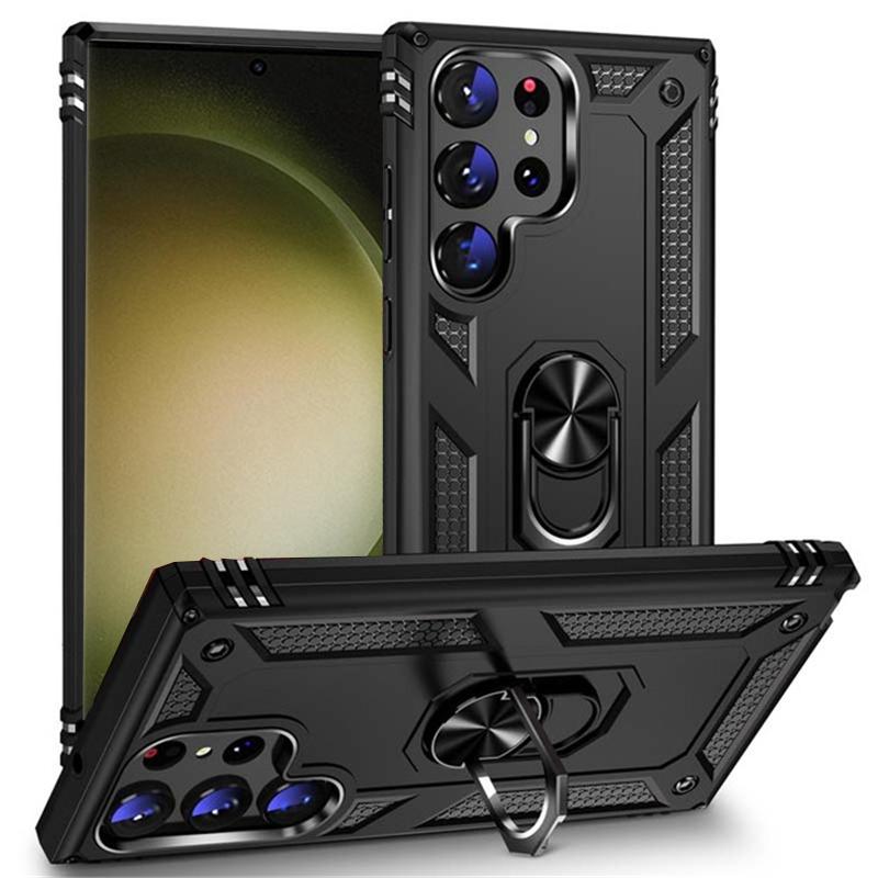 

Shockproof Bumpers Armor Phone Case For Samsung Galaxy S23 Ultra Plus A04s A14 A34 A54 4G 5G Ring Stand Holder Hard PC Back Cover Shell Samsung Galaxy A14 4G чорний