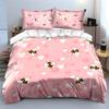 Bee and Heart Pink Pattern Bedding Duvet Cover Set  (1*Duvet Cover 2*Pillowcases, without duvet insert)