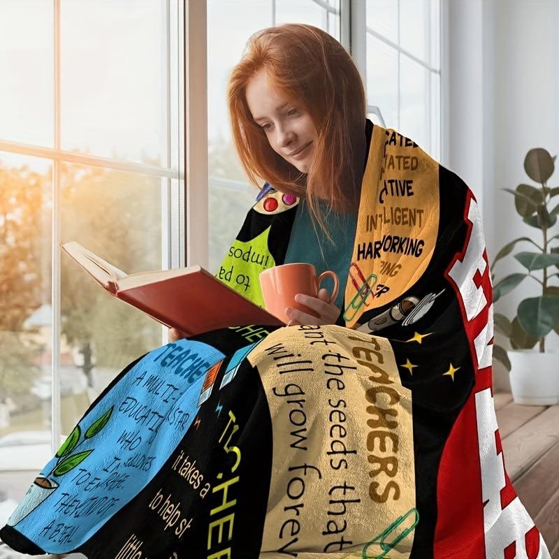 Thank You Teacher Gift Blanket Decorative Flannel Blanket Teachers' Day Graduation Retirement Birthday Blanket