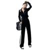 Korean-Style Sportswear: Wide-Leg Pants & Sporty Windbreaker Two-Piece Set