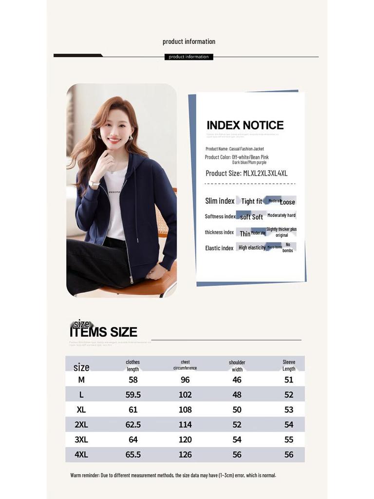 Women's Casual Hooded Zip-Up Sweatshirt Jacket