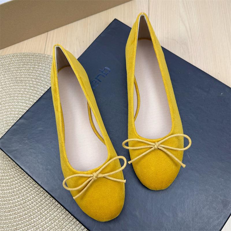 Fashion Flat Shoes for Women's 2025 New Retro Ballet Shoes Butterfly Knot Suede Shallow Round Toe Women's Shoes Large Size 44 43 42
