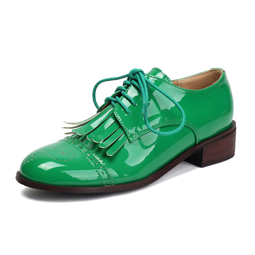 Móda Móda Jaro Šněrovací Oxfordky Dámské Šněrovací S Kulatou Špičkou Mokasíny Přezka Střapec Kůže Derby Britské Dámské Boty na Silném Podpatku