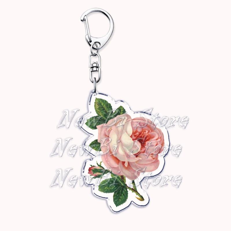 Romantic Pink Rose Flower Keychains Sunflower Red Love Keyring for Accessories Bag Key Chain Ring Jewelry Lovers Friends Gift