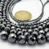 Perles rondes à facettes en hématite noire, 15.5 pouces, perles rondes en vrac, fil complet 3-10mm